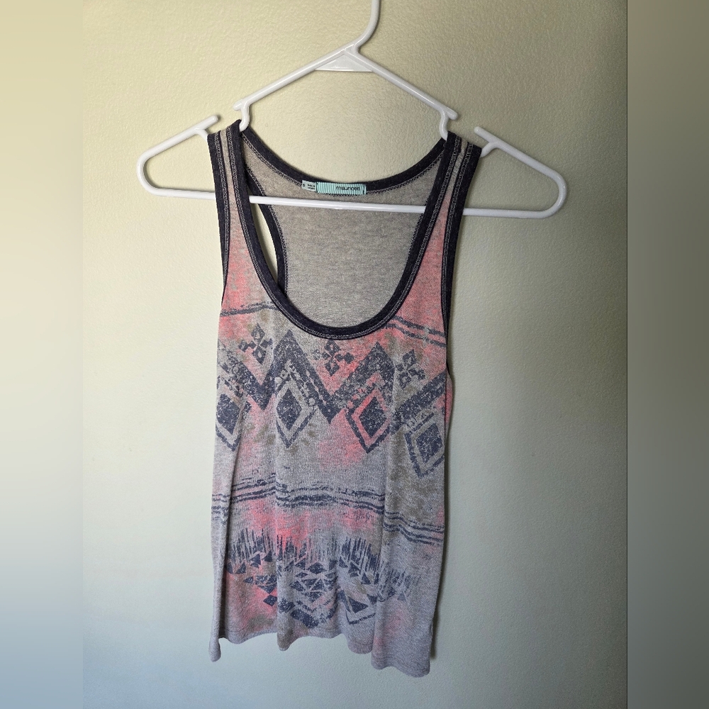 Maurices Gray Racerback Tank With Coral And Navy Aztec Print